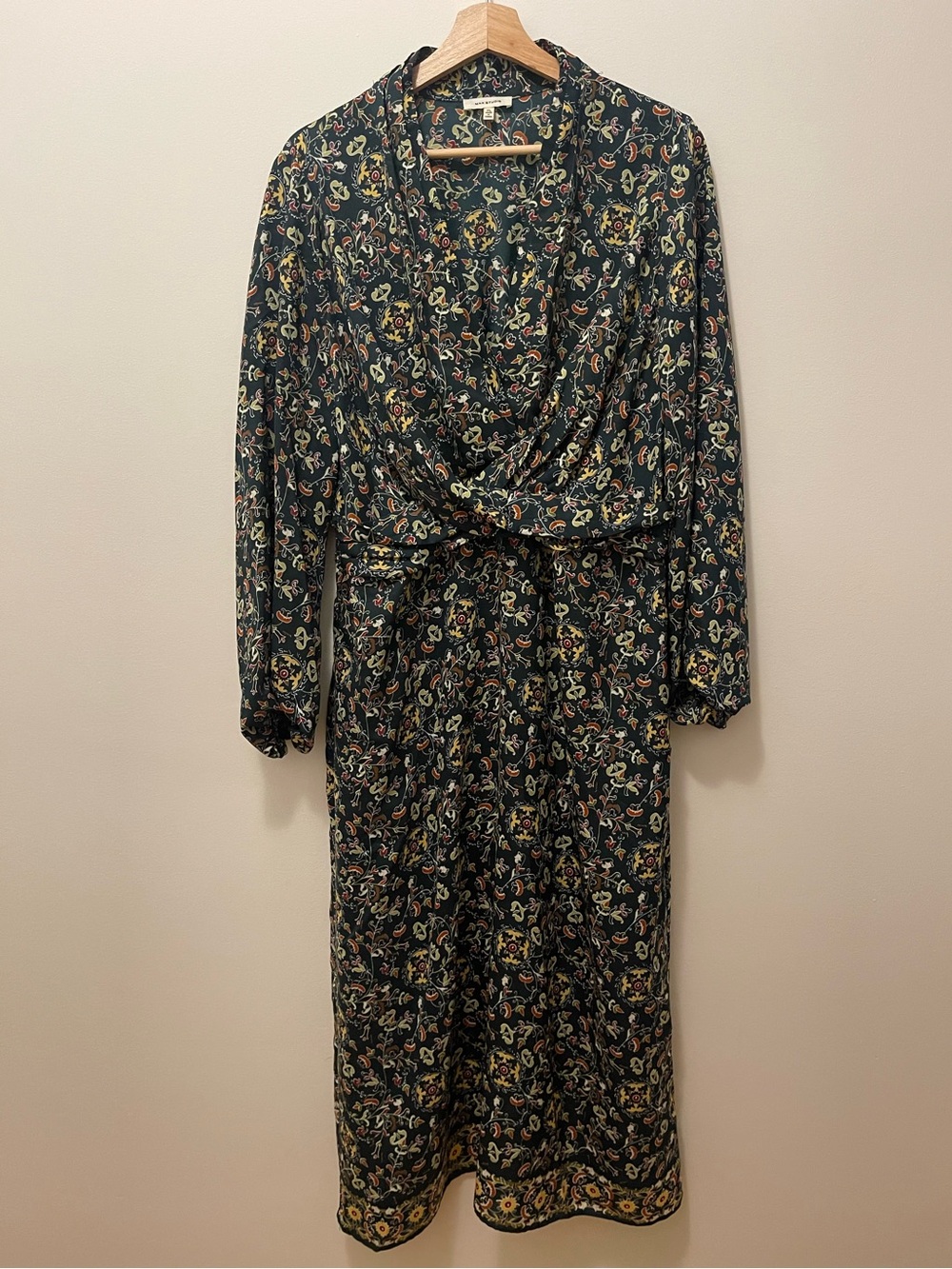 Max Studio Dark Green Floral Wrap-Style Maxi Dress
